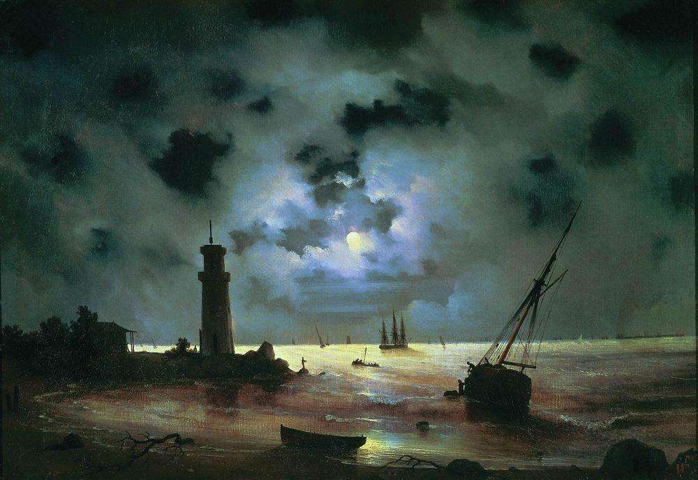 Берег моря ночью. У маяка. 1837 - Айвазовский Иван Константинович