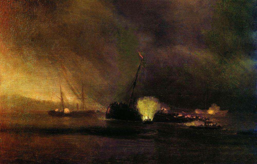 Взрыв трехмачтового парохода в Сулине 27 сентября 1877 года. 1878 - Айвазовский Иван Константинович