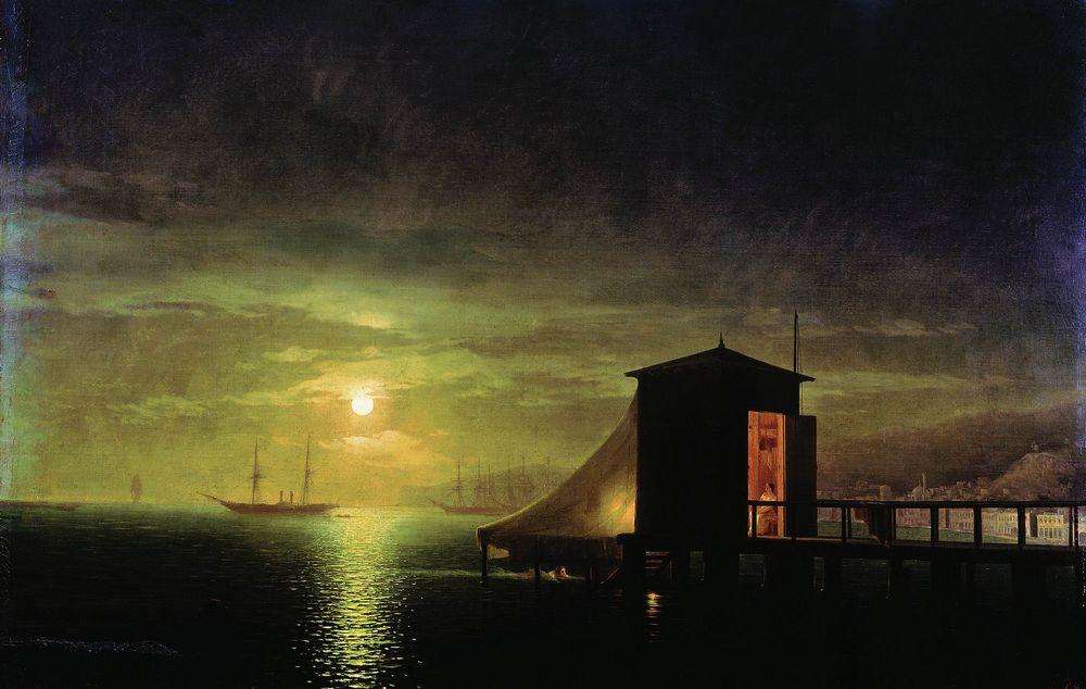 Лунная ночь. Купальня в Феодосии. 1853 - Айвазовский Иван Константинович