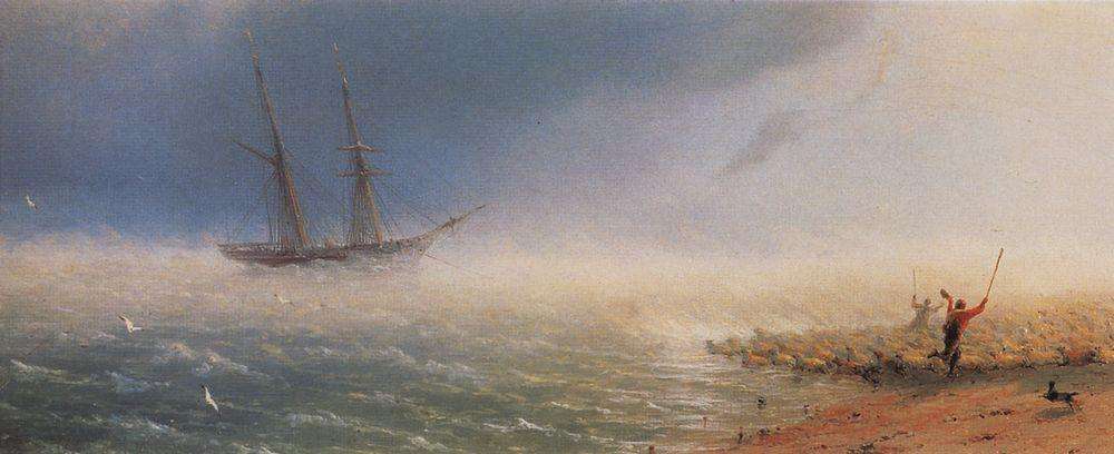 Овцы, загоняемые бурею в море. 1855 - Айвазовский Иван Константинович