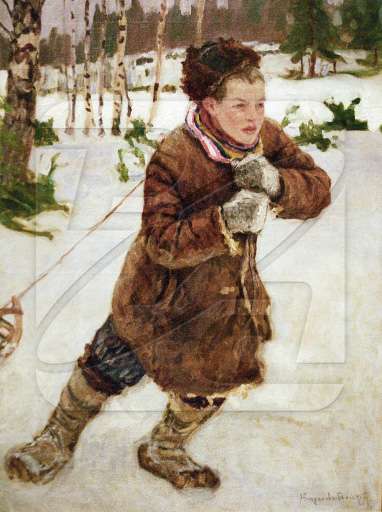 A Peasant Boy in the Woods in Wintertime - -  