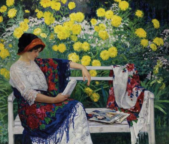 Reading in the garden. 1915 135x156.5 - -  