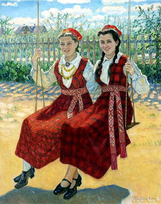 Two Girls On A Swing, 1940 85.5x70 - -  