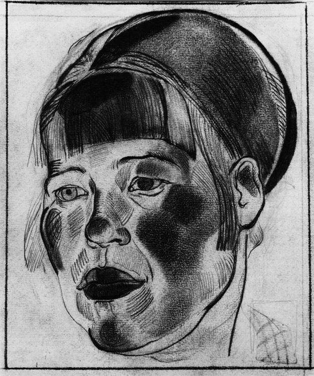 1923 Портрет девушки. Б.,к. 30x23 Ссх - Дейнека Александр Александрович