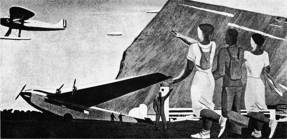 1932 Гражданская авиация. Панно для фабрики кухни. Х., м - Дейнека Александр Александрович