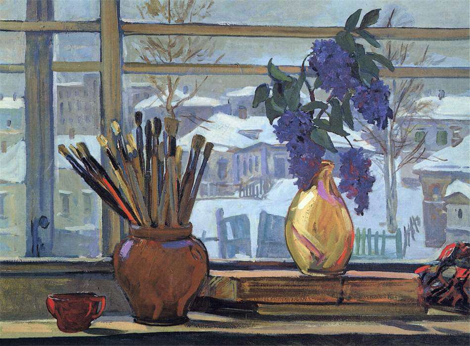 1947 Окно в мастерской. Х., м. 65,5х90 Частное собрание - Дейнека Александр Александрович