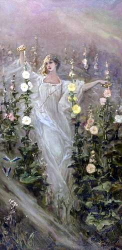 Girl Between Hollyhocks, private collection 2 -   