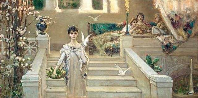 Roman beauty with doves -   