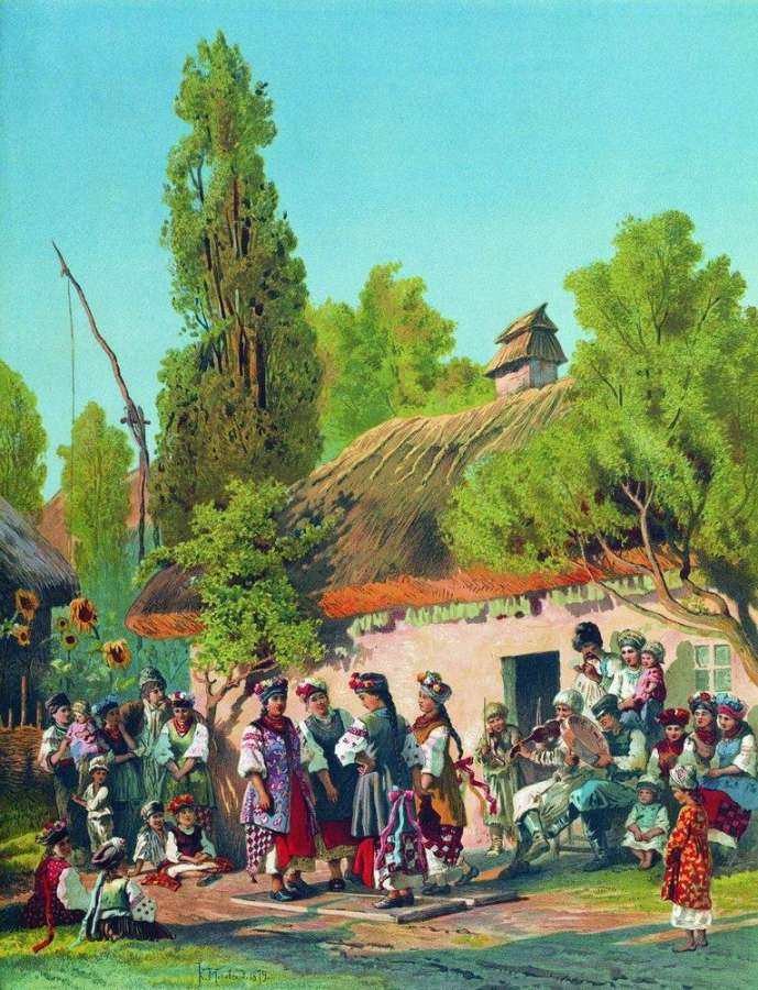 Воскресный вечер в малороссийской деревне. 1879 - Маковский Константин Егорович