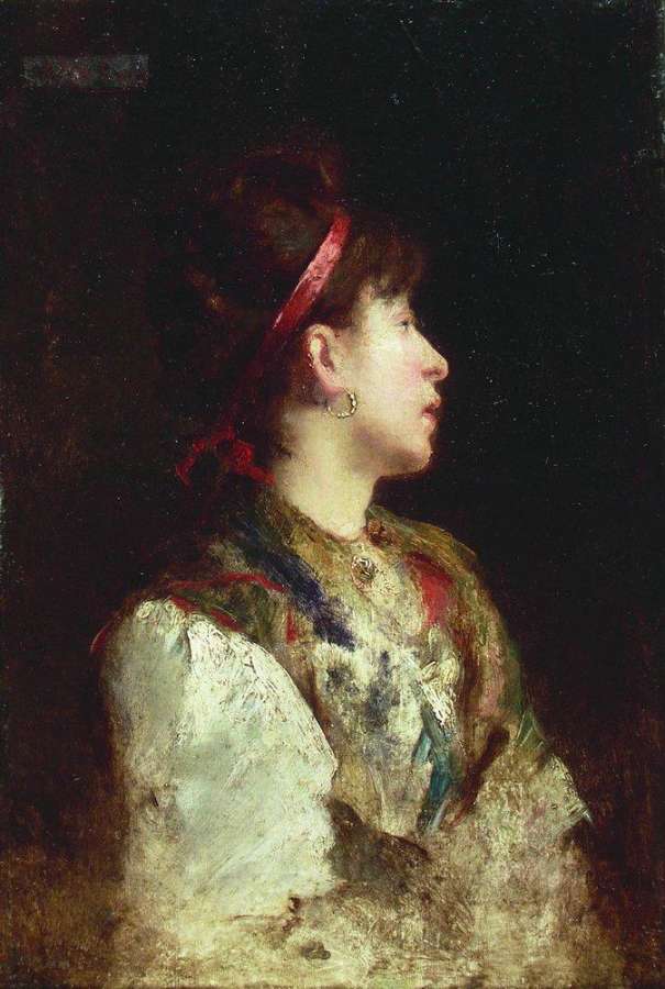 Девушка с красной лентой. 1900-е - Маковский Константин Егорович