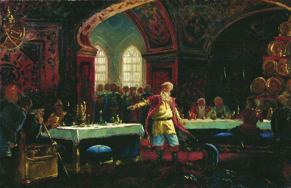 Князь Репин на пиру у Ивана Грозного. 1880-е - Маковский Константин Егорович