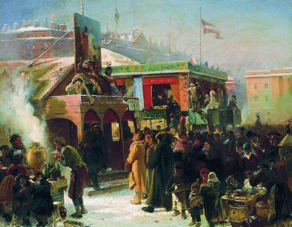 Народное гулянье во время масленицы на Адмиралтейской площади в Петербурге1. 1869 - Маковский Константин Егорович