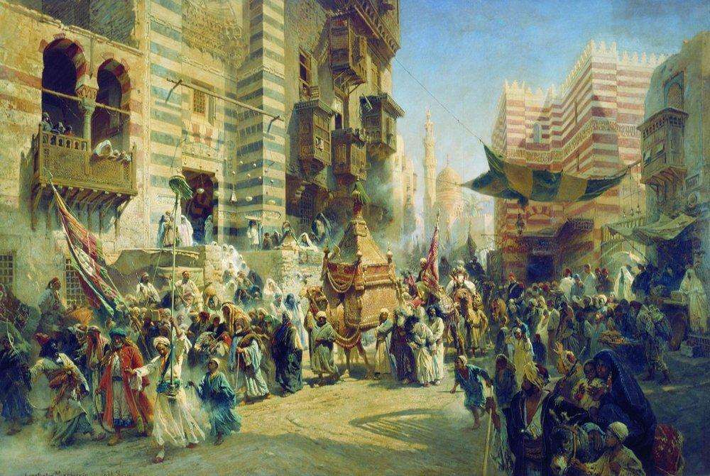 Перенесение священного ковра в Каире. 1876 - Маковский Константин Егорович