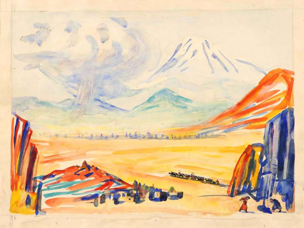 1964 Ararat, a study for Armenia. Watercolour and pencil on paper, 40x53 -   