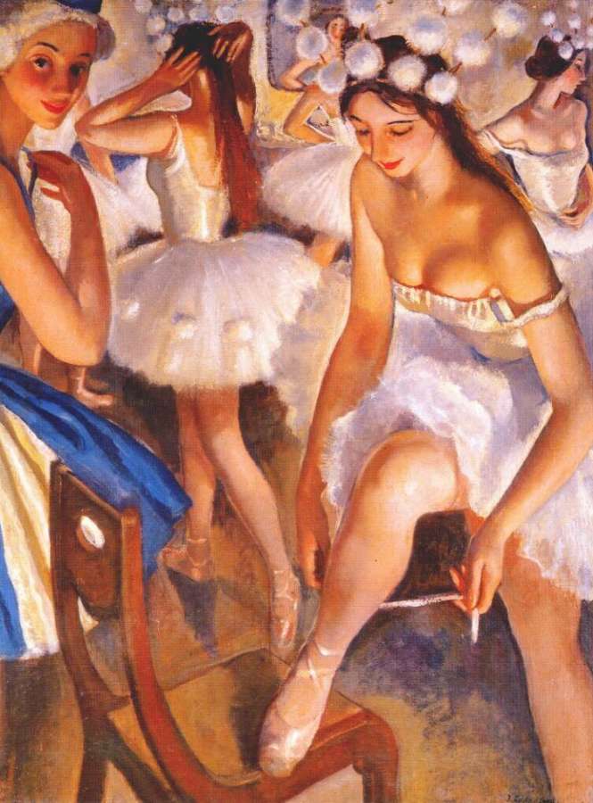 serebryakova_ballet_dressing_room,_snowflakes_(the_nutcracker)_1923 -   