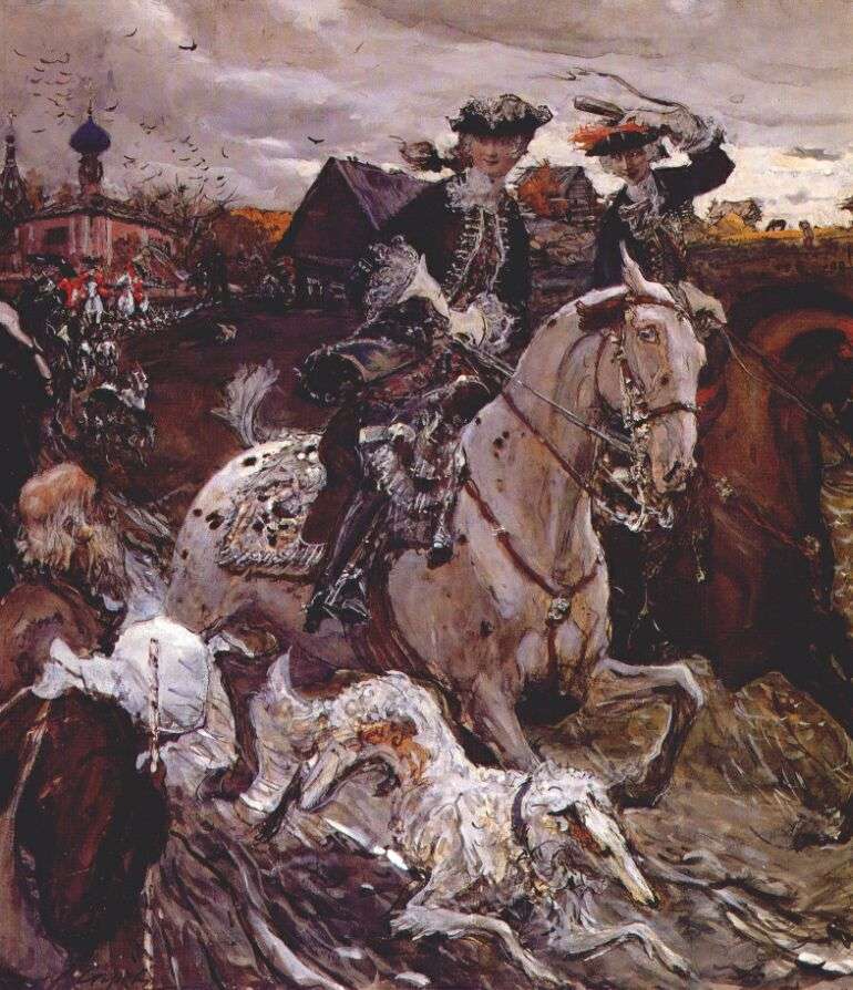 serov_peter_ii_and_princess_elizabeth_riding_to_hounds_1900 -   