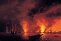 Синопский бой 18 ноября 1853 года (ночь после боя). 1853. Холст, масло - Айвазовский