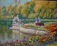 Lake and Gardens with Statuary Landscape, oil on canvas - -