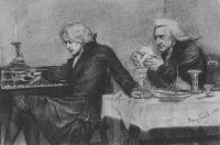Сальери всыпает яд в бокал Моцарта. 1884 - Врубель