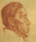 1923 Мужской портрет в профиль. Б.,санг. 43x38 Ссх - Дейнека