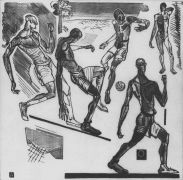 1923 Футбол. Гр. на дереве. 12,7x13,4 Ссх - Дейнека