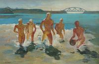 1930-35 Мальчики, выбегающие из воды. К., м. 42,5х64,7 ЧС - Дейнека