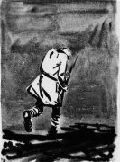 1934 Фигура солдата с винтовкой в руках, уходящего вдаль с поникшей головой. Илл. к кн. Анри Барбюса «В огне». Б., тушь. 34,5х24,5 ЦМР СССР - Дейнека