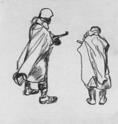 1942 Из фронтовых зарисовок. Бумага, сангина. 17,8x17,7 Ссх - Дейнека