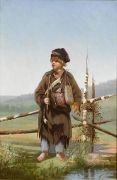 The young huntsman. Oil on canvas. 49.5x33.5 - Корзухин