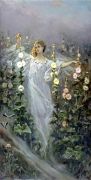 Girl Between Hollyhocks, private collection 1 - 