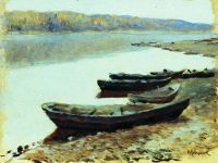 Волжский пейзаж. Лодки у берега. 1877-1878 - Левитан