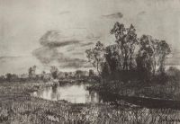 Серый день. Речка. 1880-e - Левитан
