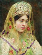 Портрет девушки в русском костюме. 1910-е - Маковский