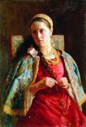 Портрет молодой женщины в русском костюме. 1880-е - Маковский