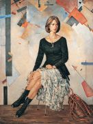 Женский портрет на фоне абстрактной живописи. Холст, масло, 180 х 135 см, 1994 г - Нестеренко