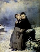 Дети-сироты на кладбище. 1864(q) Х., м. 48х34.8 ГРМ (Перов q) - Перов
