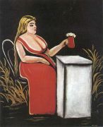 Женщина с кружкой пива.  Ок.1905 Клеенка, масло. ГМИ Грузии, Тбилиси - Пиросманашвили