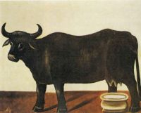 Черный бык на белом фоне. 81X100 Клеенка, масло. ЧС - Пиросманашвили