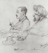 Гр. И.И.Толстой и И.Е.Репин на заседании в Академии художеств. 1885 - Поленов