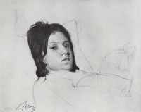 Женская голова (В.А.Репина, лежащая в постели). 1872 - Репин
