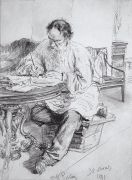 Л.Н.Толстой за работой у круглого стола. 1891 - Репин