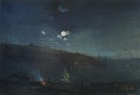 Лунная ночь. Пейзаж с костром. 1880-1890-е - Саврасов