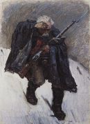 Старый солдат, спускающийся по склону снежной горы. 1898 - Суриков