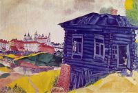 Chagall The blue house, 1917, 66 x 97 cm, Musee des Beaux-Ar - Шагал