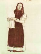1910 Молодая крестьянка в красной шали. Этюд. Б., акв., кар. 34,2х25. ГТГ - Юон