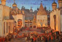 1913 Коронация Михаила Федоровича в 1613 году. Соборная площадь, Московский Кремль. Холст, масло. 81х116 - Юон