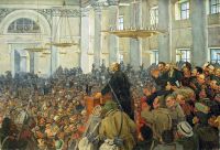 1927 Первое появление В.И.Ленина на засед. Петросовета в Смольном 25 окт. 1917 г. Х., м. 132х191. ГРМ - Юон