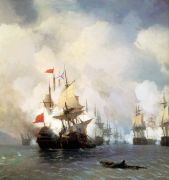 Бой в Хиосском проливе 24 июня 1770 года. 1848. Холст, масло - Айвазовский