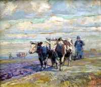Nice landscape with Ox and farmer. 1930 72x65 - Богданов-Бельский
