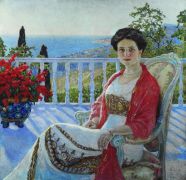 Дама на балконе. Кореиз. Портрет И.А.Юсуповой (q). 1914 Омск - Богданов-Бельский